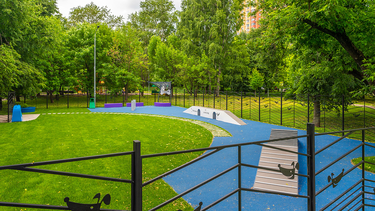 Площадка для выгула собак в Кленовом сквере (СЗАО, Южное Тушино)